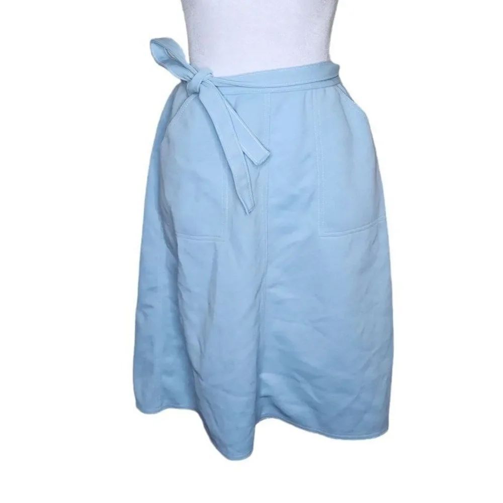 Vintage 1970s Wrap Skirt Womens Size 14 Blue Preppy Mod